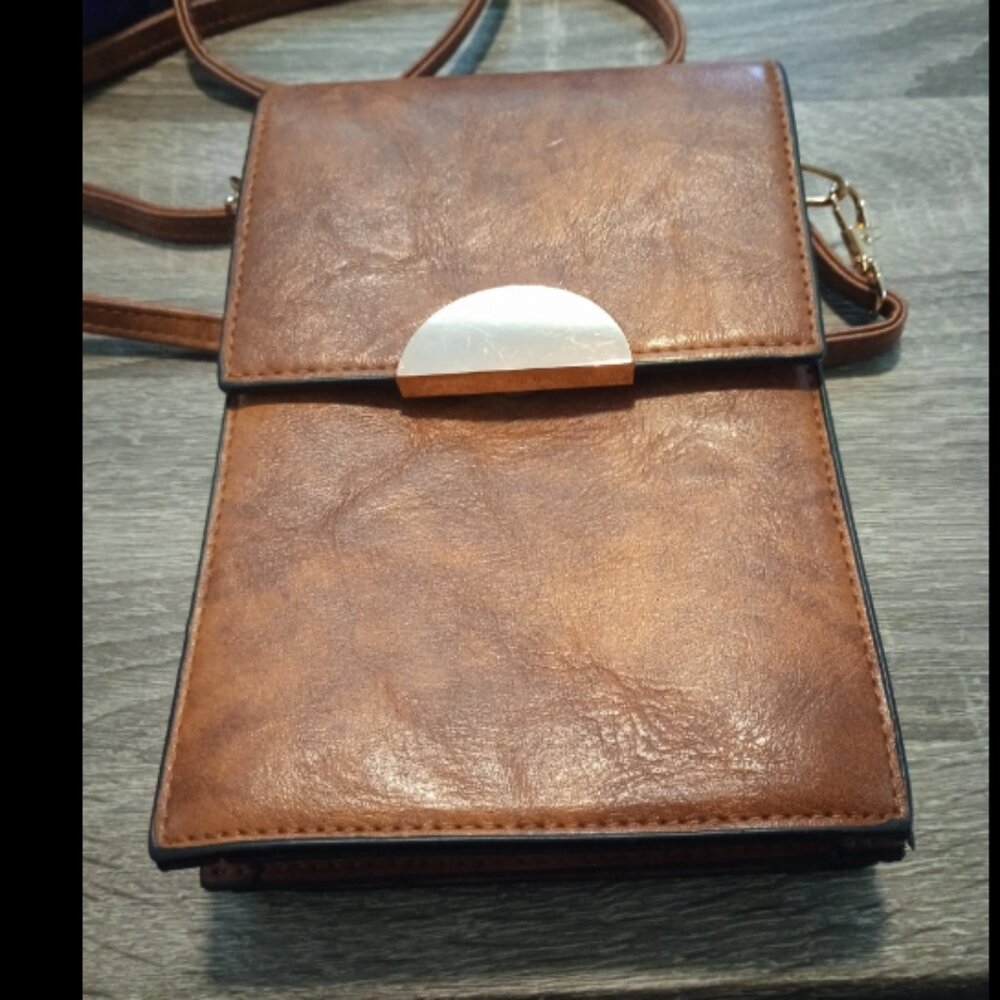 Safe Keeper Brown Faux Leather Crossbody Purse